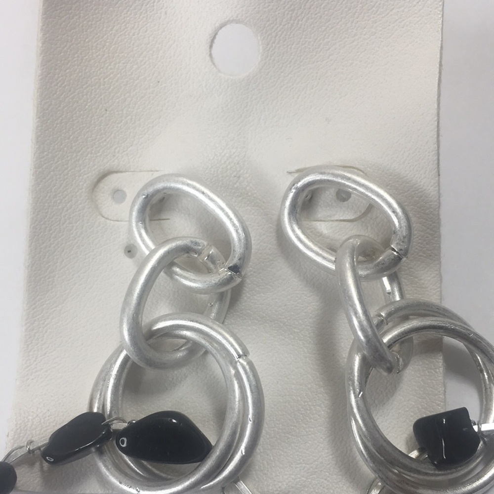 NEW Free People Iceball Hoops Silver tone Black Natural Stone - Picture 3 of 5